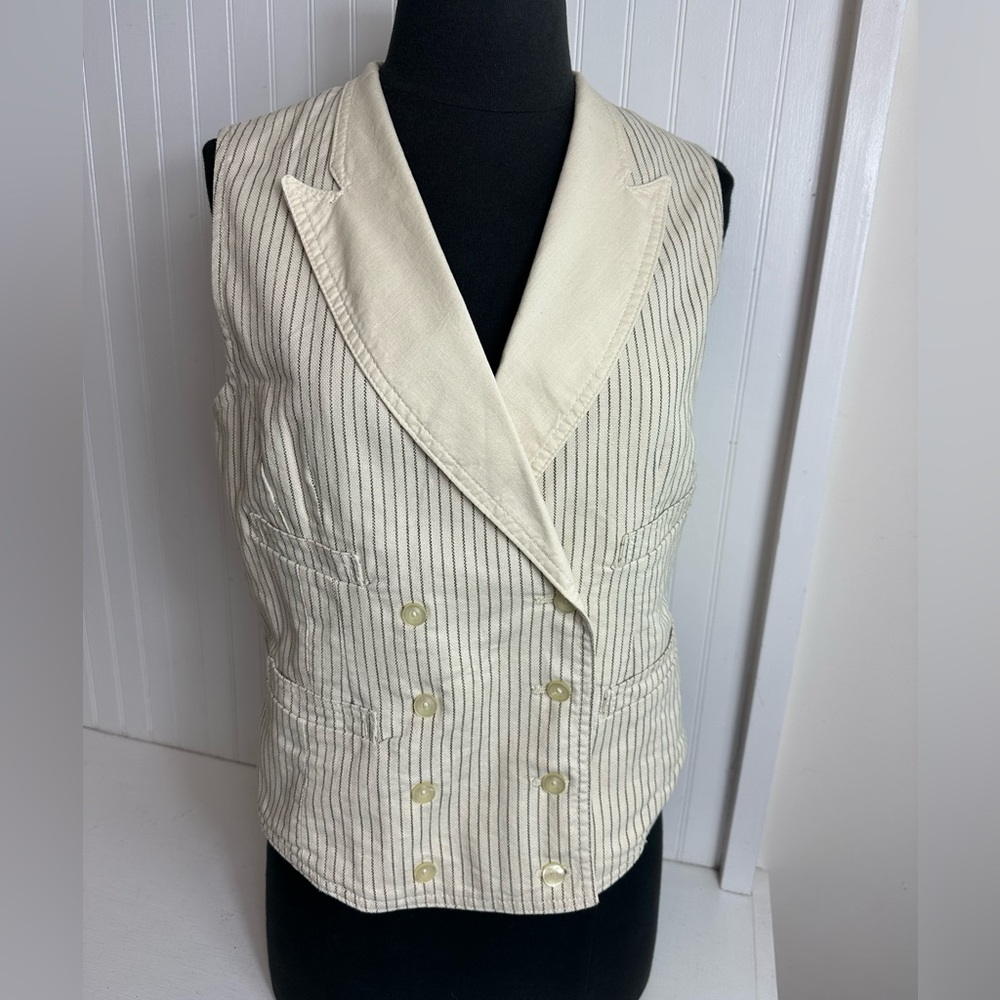 Denim & Supply Ralph Lauren Cream Pinstripe Double-Breasted Vest - Picture 2 of 14